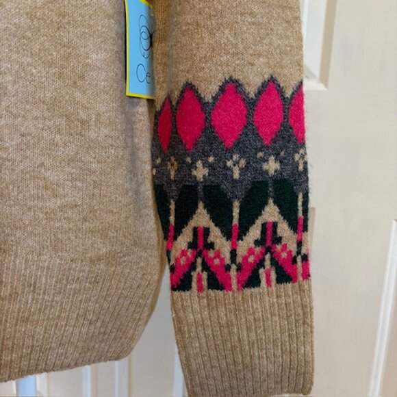NWT Cece Fair Isle Funnel Neck Sweater in Latte Heather Size XS - Picture 4 of 9